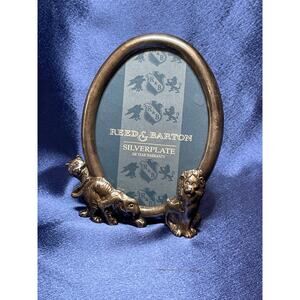 Reed & Barton Silverplate Oval Picture Frame with Lion and Tigers